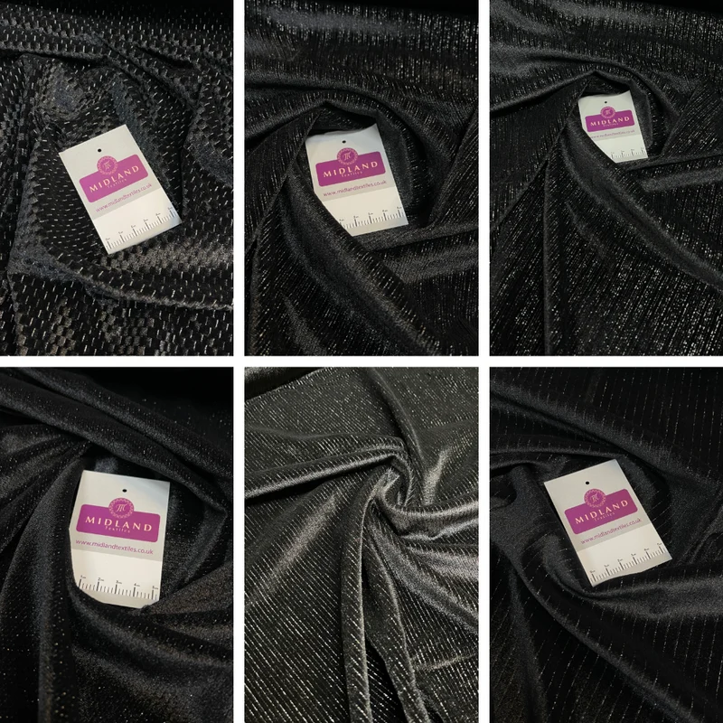 Stunning Black Metallic Stripe Lurex Velvet Spandex Fabric 150cm Wide M1961