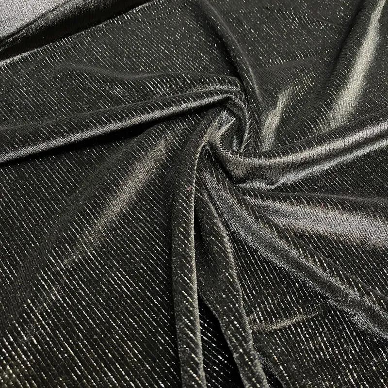 Stunning Black Metallic Stripe Lurex Velvet Spandex Fabric 150cm Wide M1961