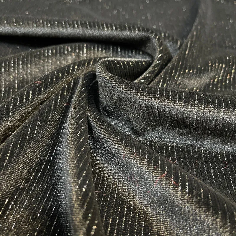 Stunning Black Metallic Stripe Lurex Velvet Spandex Fabric 150cm Wide M1961
