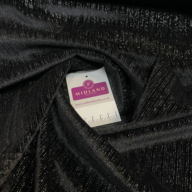 Stunning Black Metallic Stripe Lurex Velvet Spandex Fabric 150cm Wide M1961