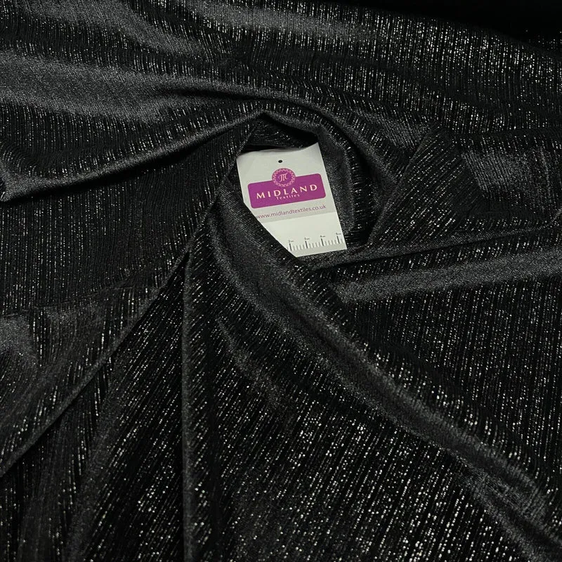 Stunning Black Metallic Stripe Lurex Velvet Spandex Fabric 150cm Wide M1961