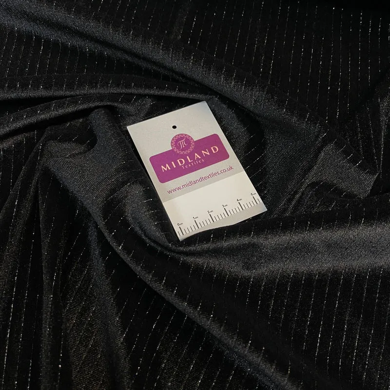 Stunning Black Metallic Stripe Lurex Velvet Spandex Fabric 150cm Wide M1961