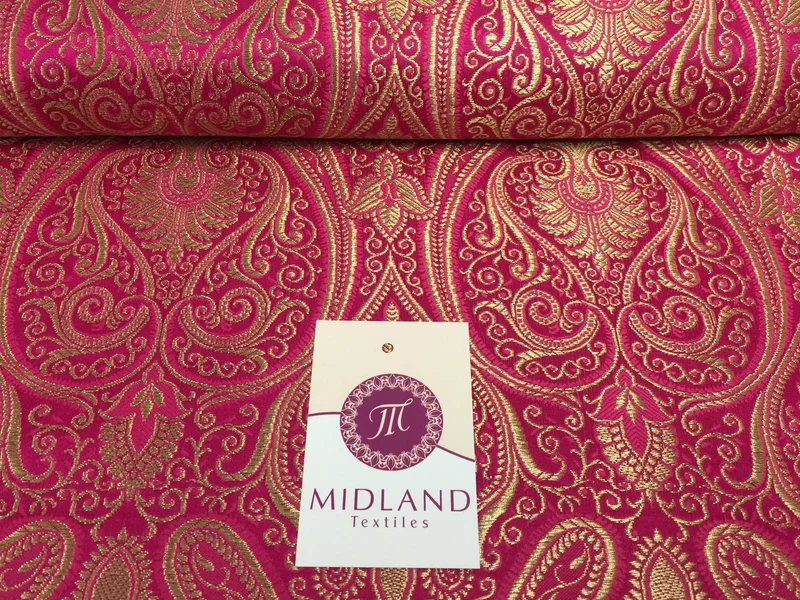 £14.99/m Luxury Gold Paisley Indian Banarsi Brocade Fabric M246 Metallic Bridal