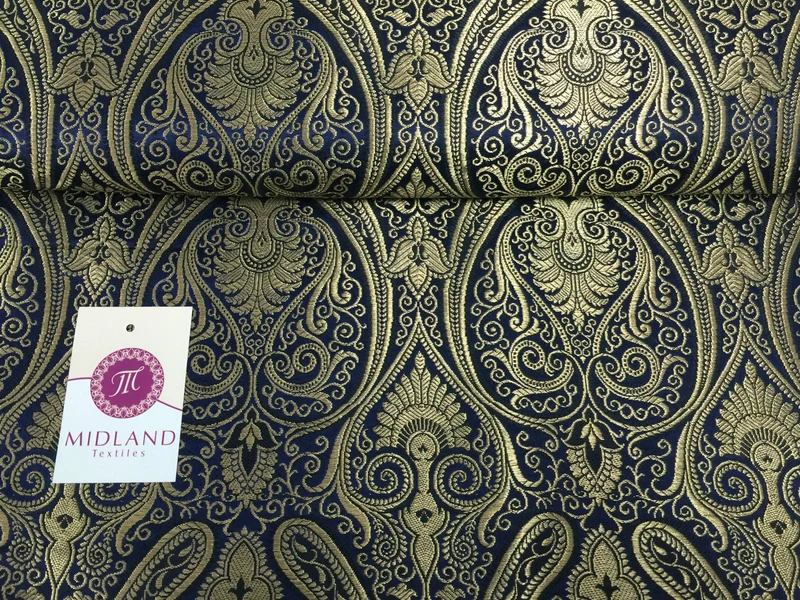 £14.99/m Luxury Gold Paisley Indian Banarsi Brocade Fabric M246 Metallic Bridal