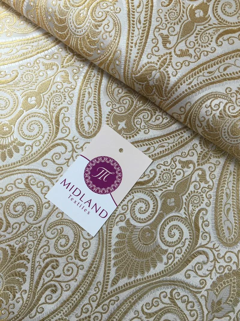 £14.99/m Luxury Gold Paisley Indian Banarsi Brocade Fabric M246 Metallic Bridal
