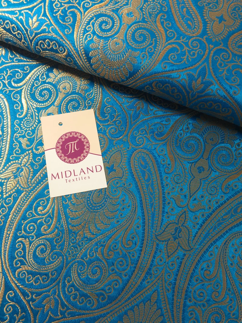£14.99/m Luxury Gold Paisley Indian Banarsi Brocade Fabric M246 Metallic Bridal
