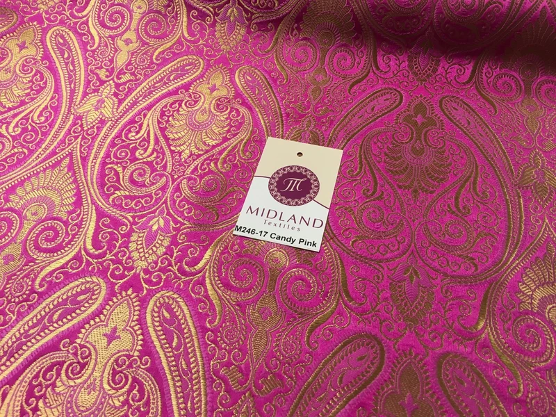 £14.99/m Luxury Gold Paisley Indian Banarsi Brocade Fabric M246 Metallic Bridal