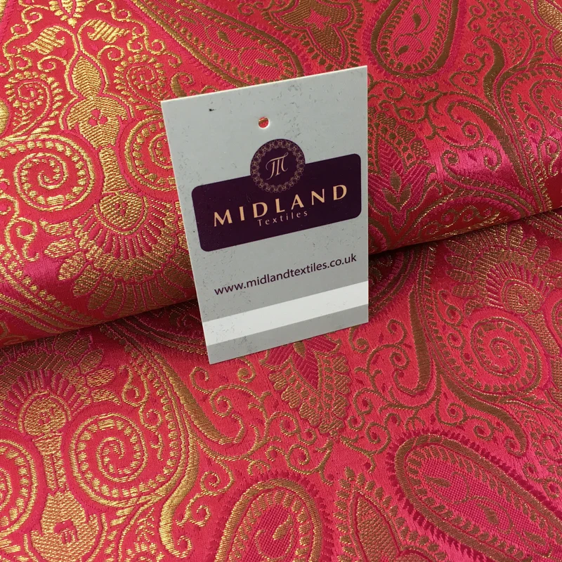 £14.99/m Luxury Gold Paisley Indian Banarsi Brocade Fabric M246 Metallic Bridal