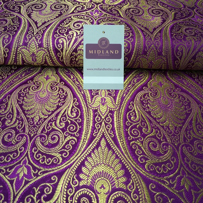 £14.99/m Luxury Gold Paisley Indian Banarsi Brocade Fabric M246 Metallic Bridal