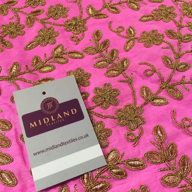Pink Embroidered flower Faux Raw Silk dupion wedding fabric 42" Wide M736 Mtex