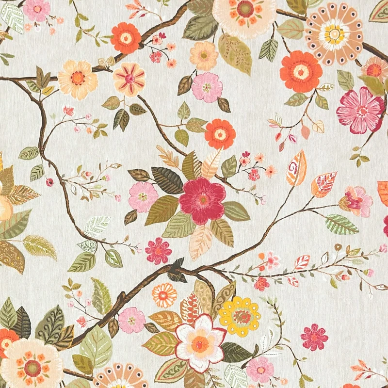 Jacquard Tischdecke aus beschichteter Baumwolle mit Fleckenschutz AMA05 beige retro Blumen eckig rund oval
