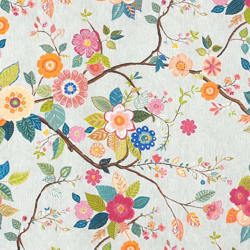 Jacquard Tischdecke aus beschichteter Baumwolle mit Fleckenschutz AMA02 grau retro Blumen eckig rund oval