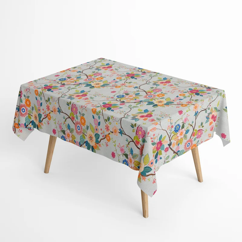Jacquard Tischdecke aus beschichteter Baumwolle mit Fleckenschutz AMA02 grau retro Blumen eckig rund oval