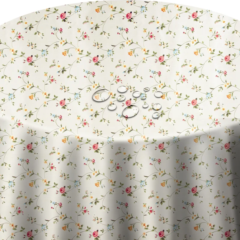 Wachstuch Blumen Beige rund / oval