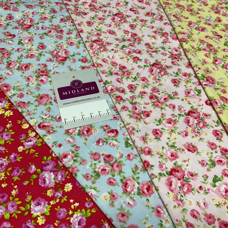 Classic Rose Floral Cotton Poplin dress Fabric Sold by the meter M1895
