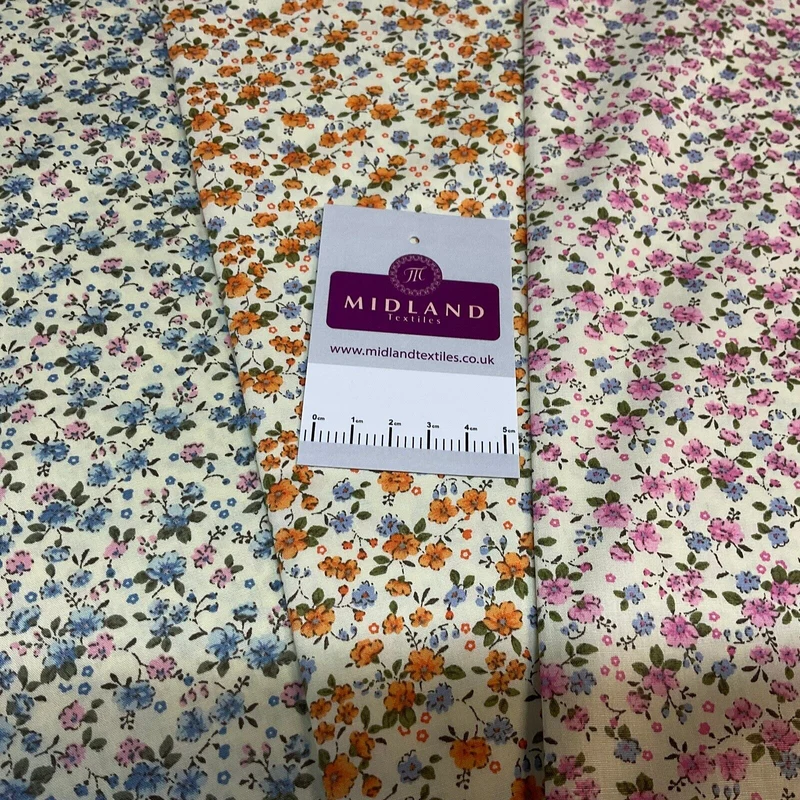 Eliza Small Floral Lemon Cotton Poplin dress Fabric M1889