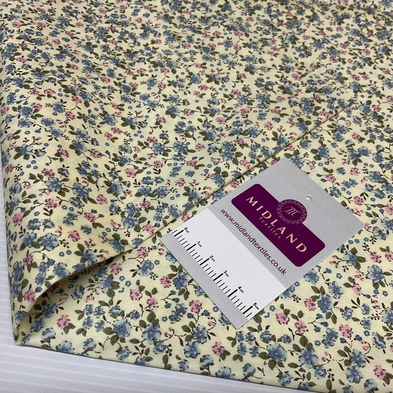 Eliza Small Floral Lemon Cotton Poplin dress Fabric M1889