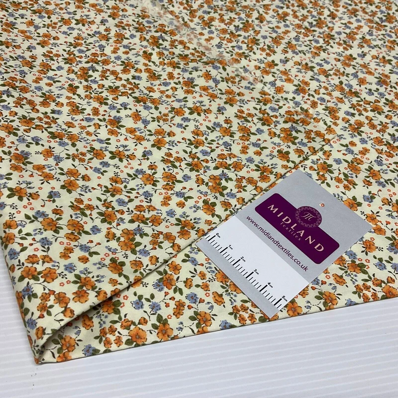 Eliza Small Floral Lemon Cotton Poplin dress Fabric M1889