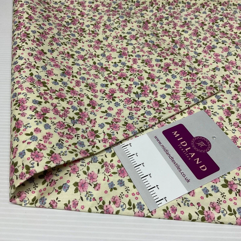 Eliza Small Floral Lemon Cotton Poplin dress Fabric M1889