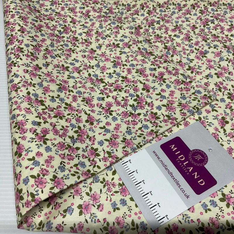 Eliza Small Floral Lemon Cotton Poplin dress Fabric M1889