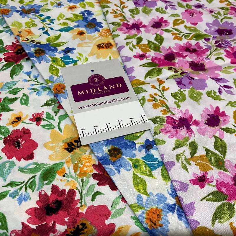 Bold Tropical Floral Cotton Poplin dress Fabric Sold by the meter M1907