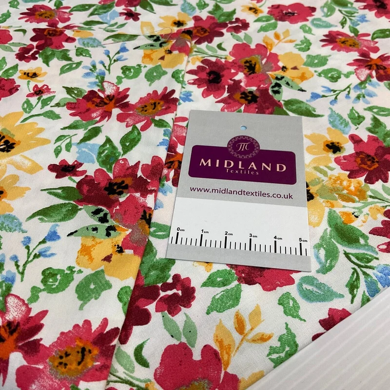 Bold Tropical Floral Cotton Poplin dress Fabric Sold by the meter M1907