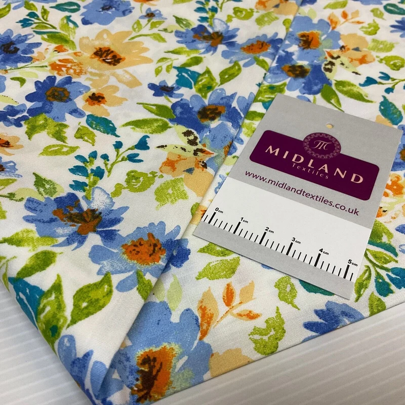 Bold Tropical Floral Cotton Poplin dress Fabric Sold by the meter M1907
