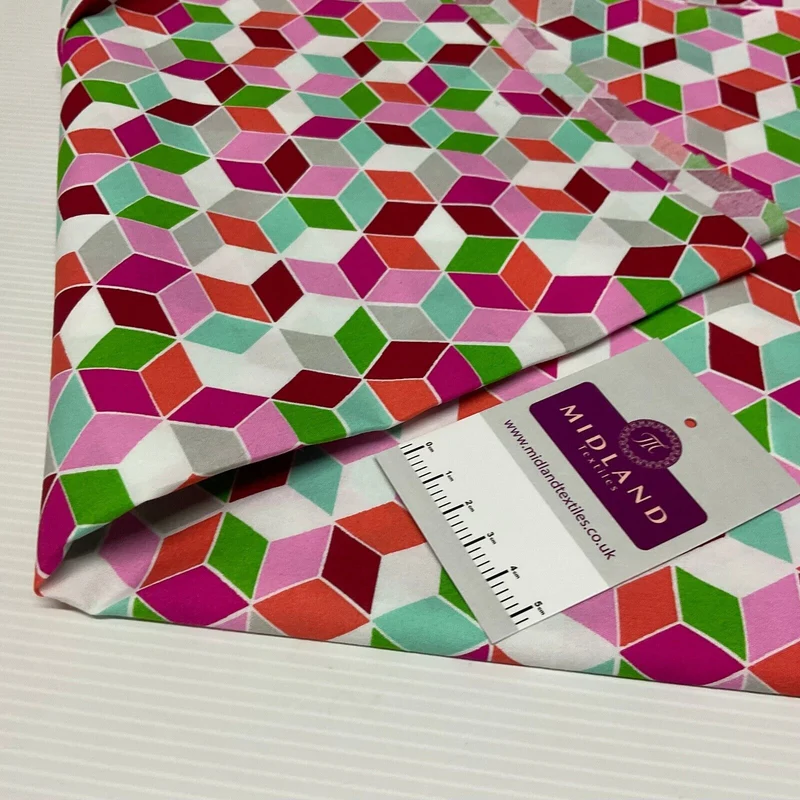 Pink Cuboid Geometric Cotton Poplin dress Fabric Sold by the meter M1894