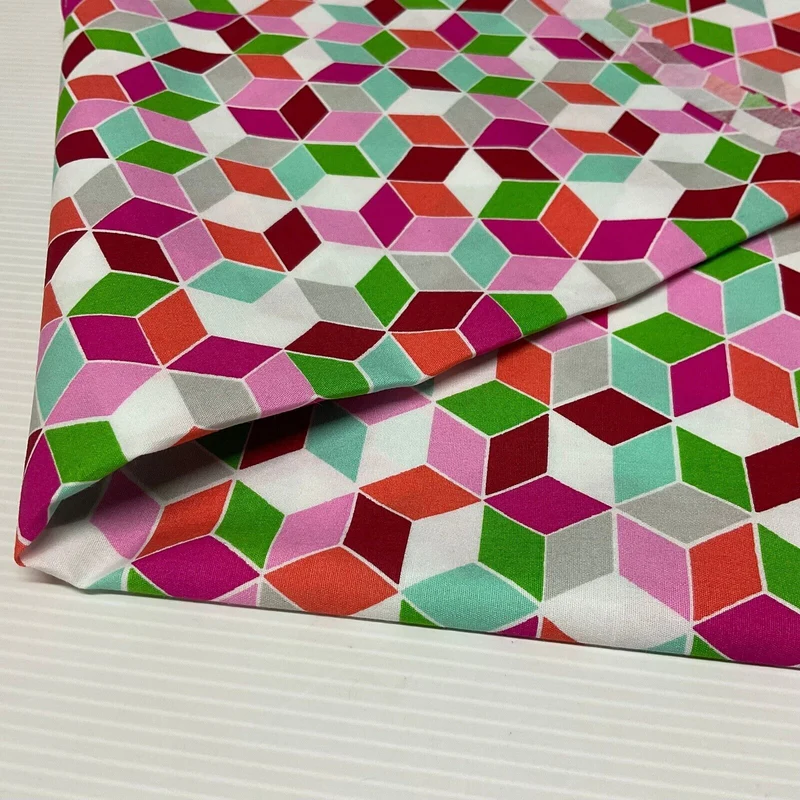Pink Cuboid Geometric Cotton Poplin dress Fabric Sold by the meter M1894