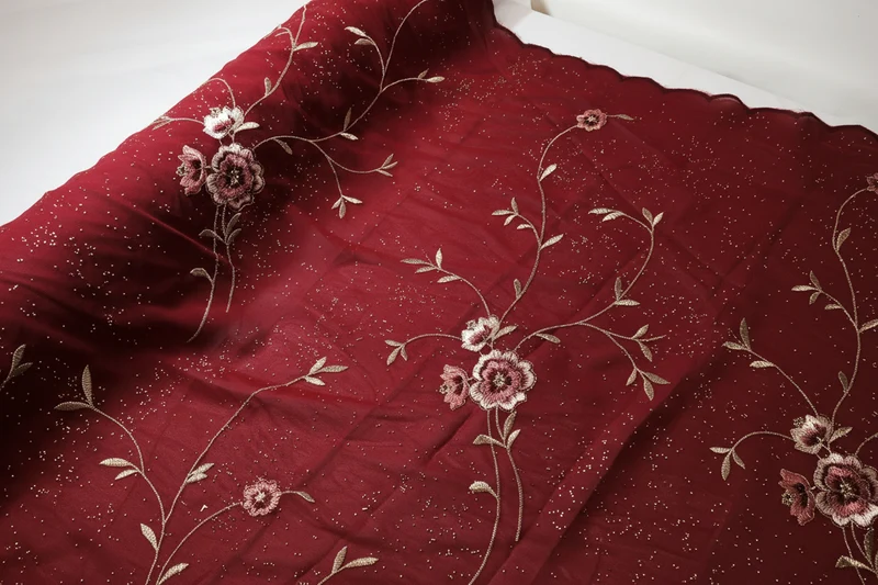 Floral Embroidery with Gold Thread & Metallic Dewdrop Georgette M320