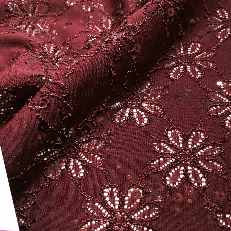 Luxury Embroidered Stretch Lace Fabric with Sequins 58" M72