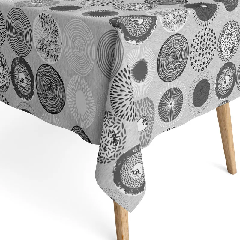Jacquard Tischdecke aus beschichteter Baumwolle mit Fleckenschutz ONIRIC grau Kreise eckig rund oval