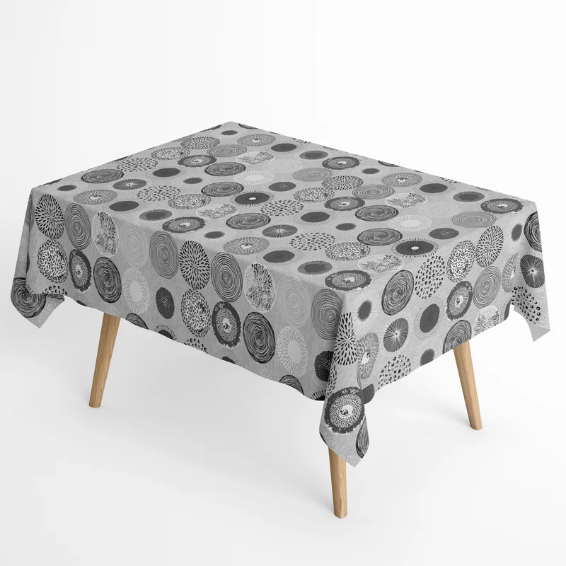 Jacquard Tischdecke aus beschichteter Baumwolle mit Fleckenschutz ONIRIC grau Kreise eckig rund oval