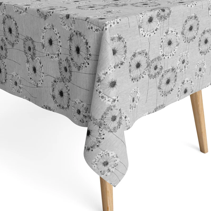 Jacquard Tischdecke aus beschichteter Baumwolle mit Fleckenschutz MIST grau Pusteblume eckig rund oval