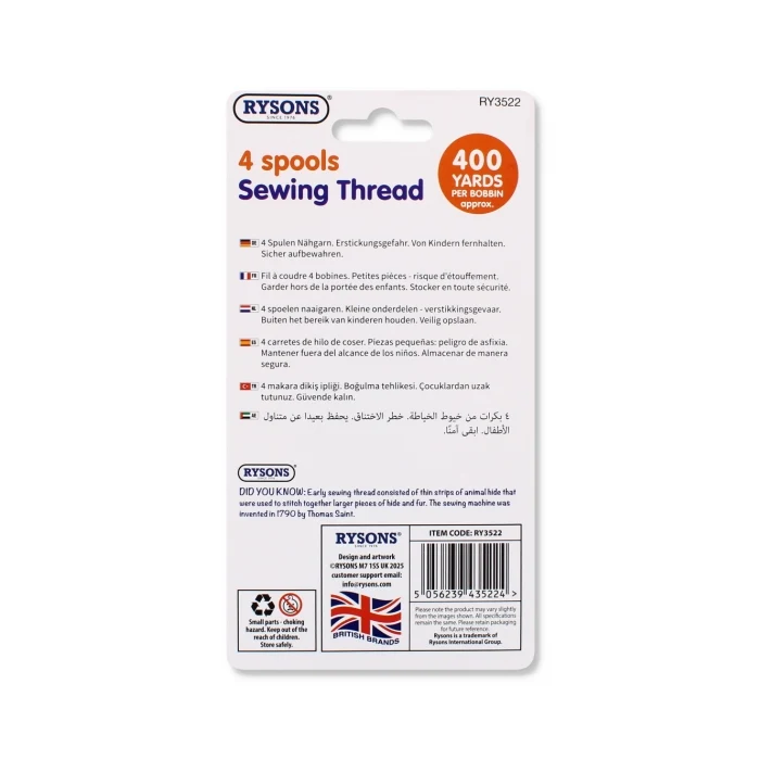 4pcs Sewing Thread ideal for home and professional use for general sewing, embroidery and much more. M2031