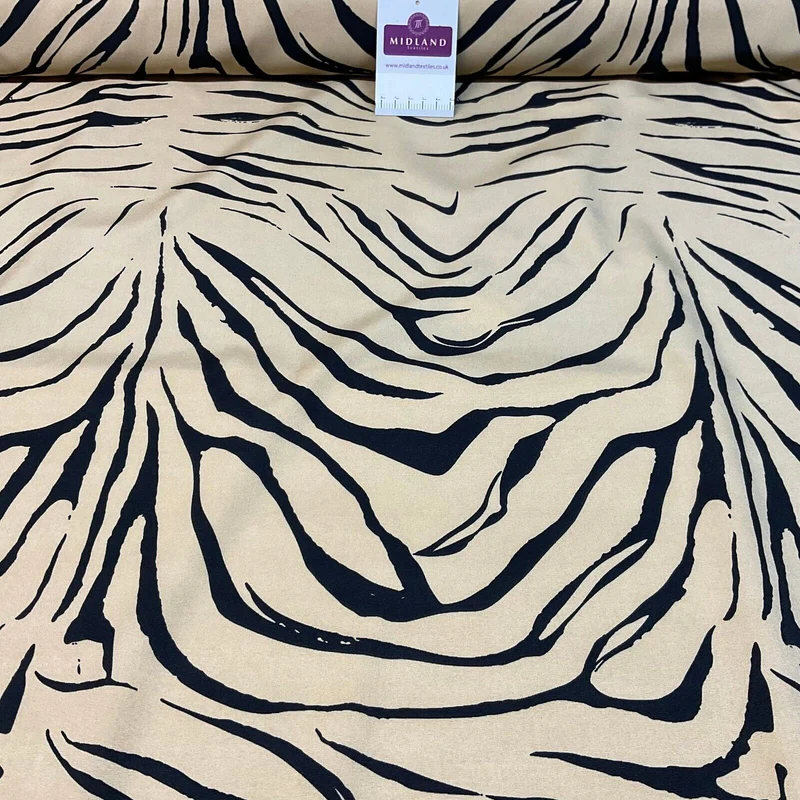 Zebra Animal Print Peach Crepe Dress Fabric M1942