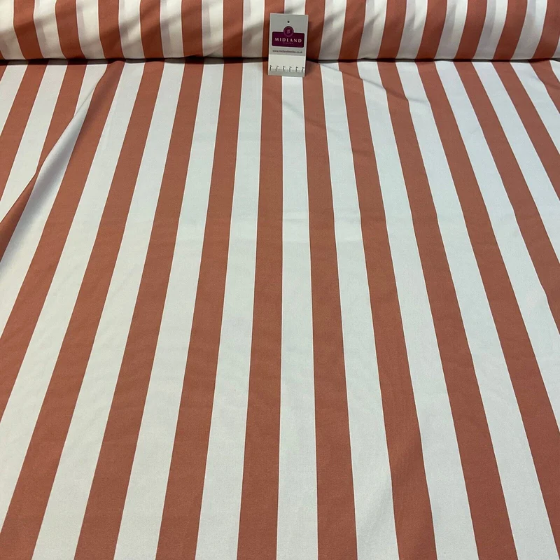 3cm wide Candy Striped peach crepe dress fabric sold by the meter M1941