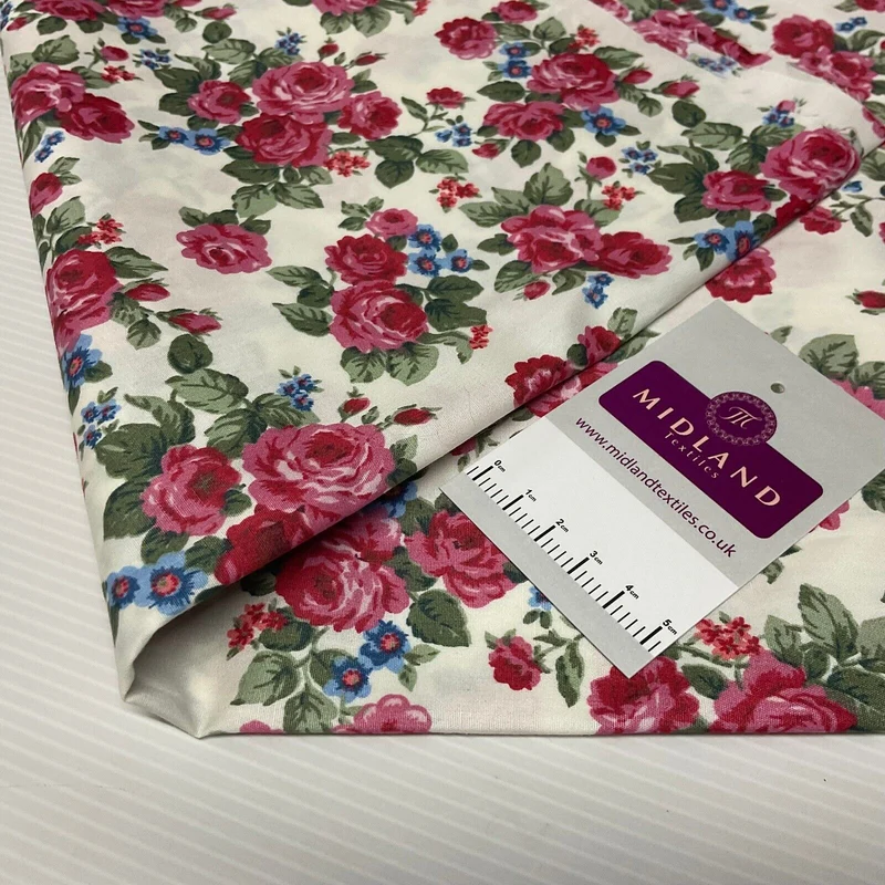 Floral Roses Bunch Cotton Poplin dress Fabric Sold by the meter M1891