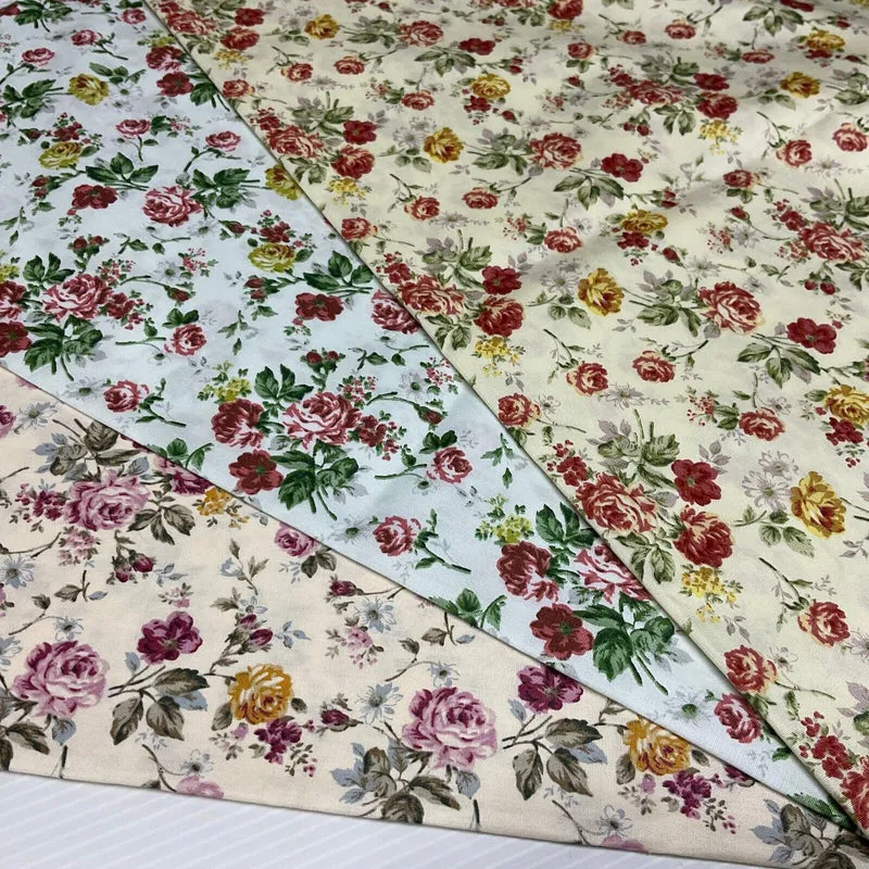 Floral Roses Beatrice vintage style Cotton Poplin dress Fabric M1906