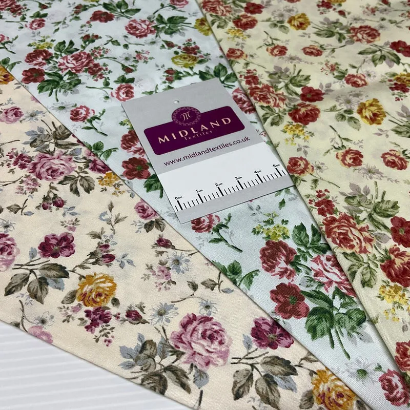 Floral Roses Beatrice vintage style Cotton Poplin dress Fabric M1906