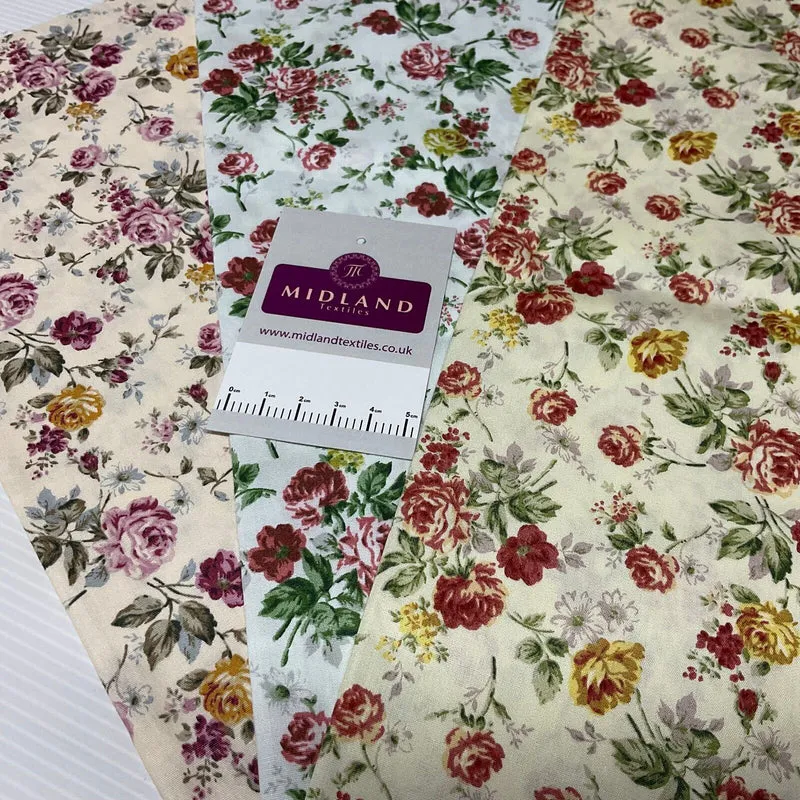 Floral Roses Beatrice vintage style Cotton Poplin dress Fabric M1906