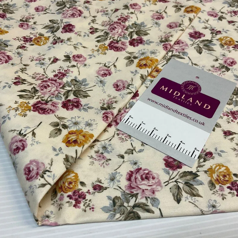 Floral Roses Beatrice vintage style Cotton Poplin dress Fabric M1906