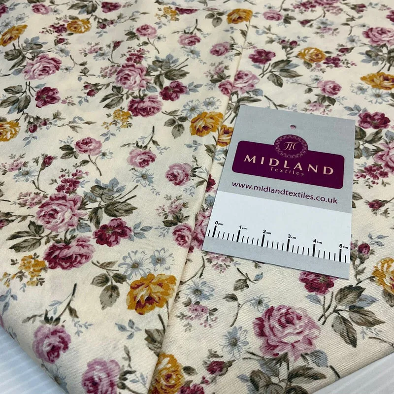 Floral Roses Beatrice vintage style Cotton Poplin dress Fabric M1906