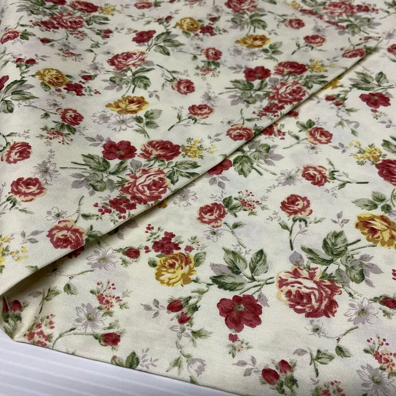 Floral Roses Beatrice vintage style Cotton Poplin dress Fabric M1906