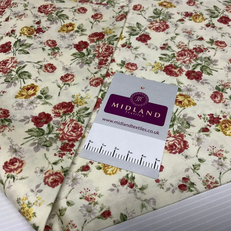 Floral Roses Beatrice vintage style Cotton Poplin dress Fabric M1906