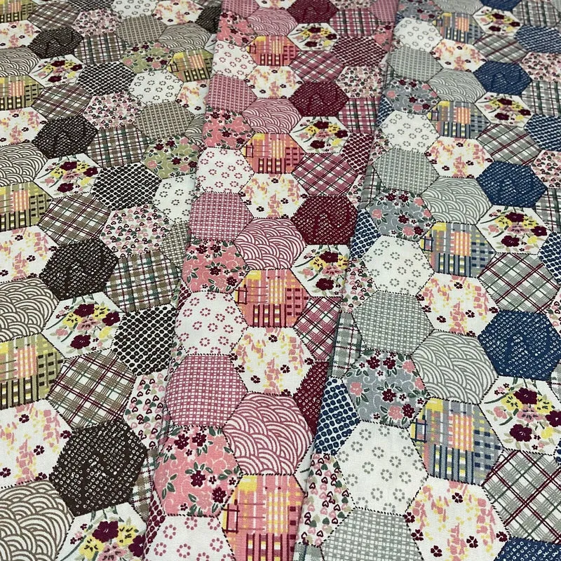 Hexagon patchwork Cotton Poplin dress Fabric Sold by the meter M1892