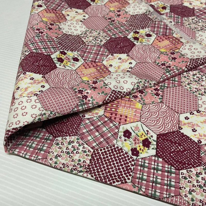 Hexagon patchwork Cotton Poplin dress Fabric Sold by the meter M1892