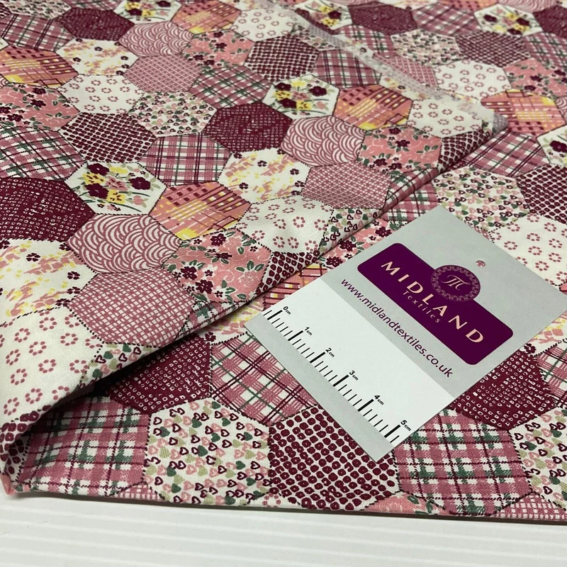 Hexagon patchwork Cotton Poplin dress Fabric Sold by the meter M1892