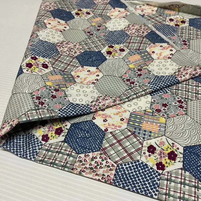 Hexagon patchwork Cotton Poplin dress Fabric Sold by the meter M1892