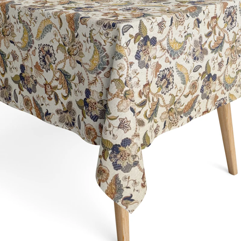Jacquard Tischdecke beschichtete Baumwolle Übergröße 160 cm Breite DP563 BOHO INDI bunte Blüten eckig rund oval